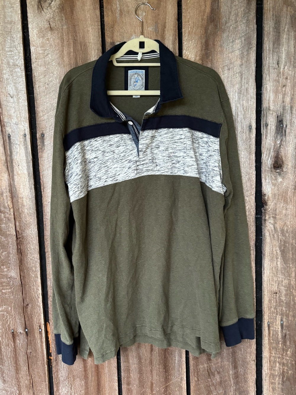 Vintage Lands’ End Men’s XXL 50-52 Rugby Shirt Olive Green Colorblock 90s Y2K